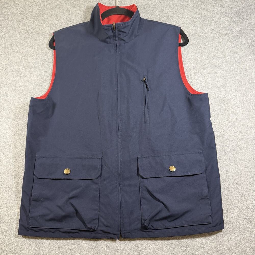 Chaps Reversible Vest Mens L Navy Red Full Zip Lightweight Pockets Missing Pull